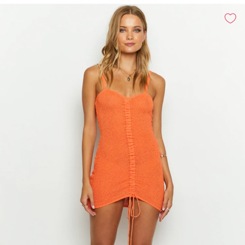 Beginning boutique Oliviane Orange Ruched Knit Mini Dress